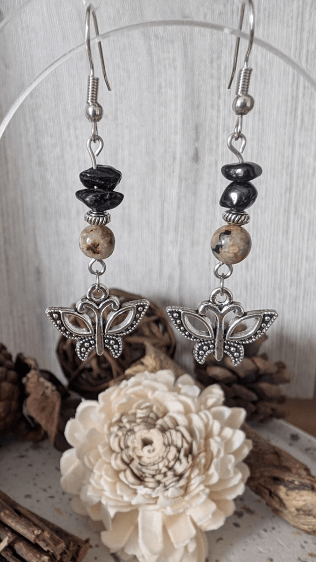 Boucles d'oreilles Jaspe k2 et Tourmaline 
