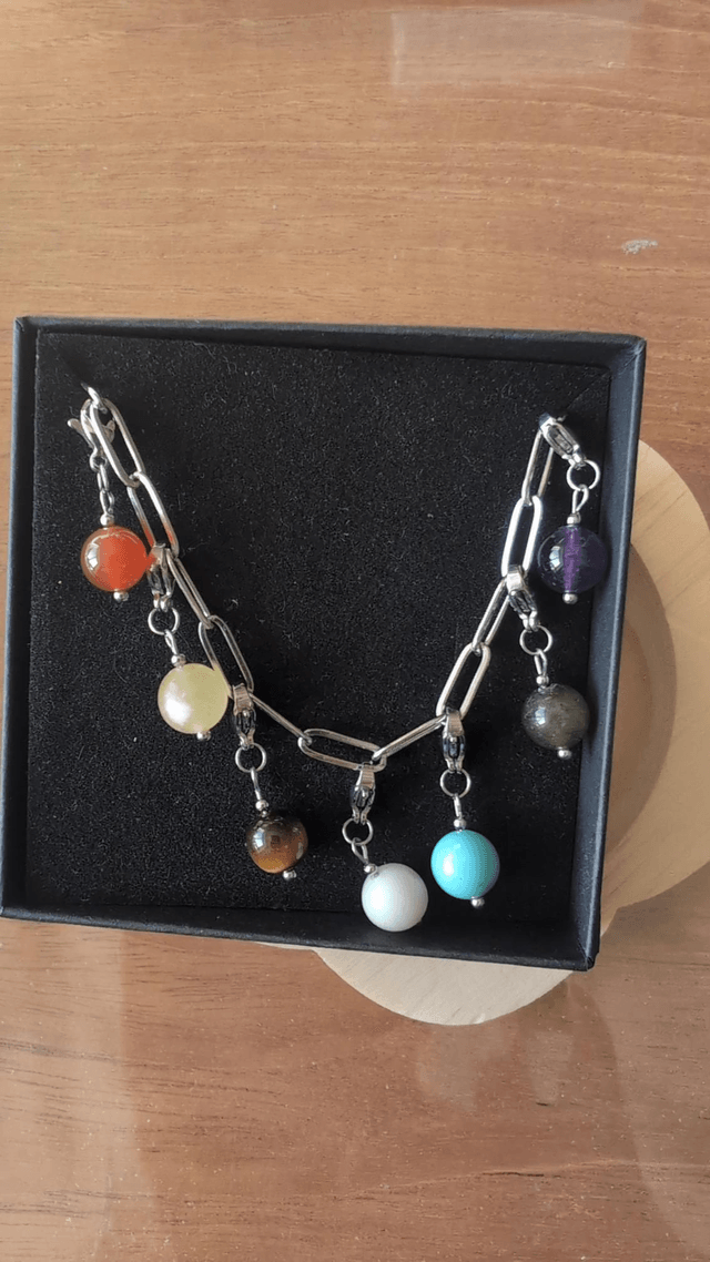 Bracelet 7 chakras breloques argenté