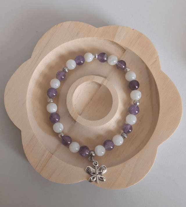 Bracelet améthyste fantôme et pierre de lune 
