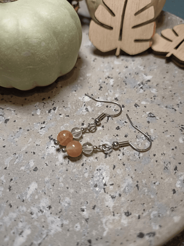 Boucles d&#039;oreilles Pierre du soleil &amp; Cristal de roche 
