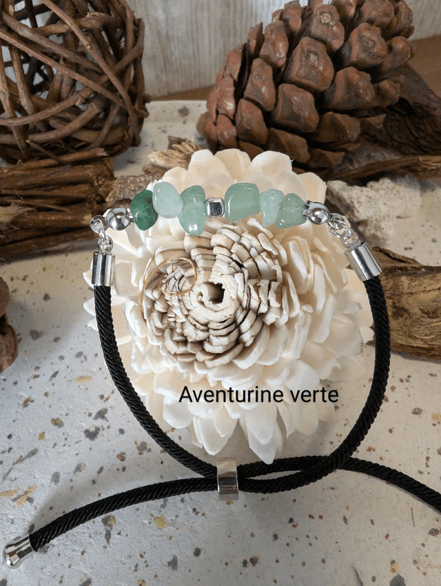 Bracelet cordon Chips aventurine verte 