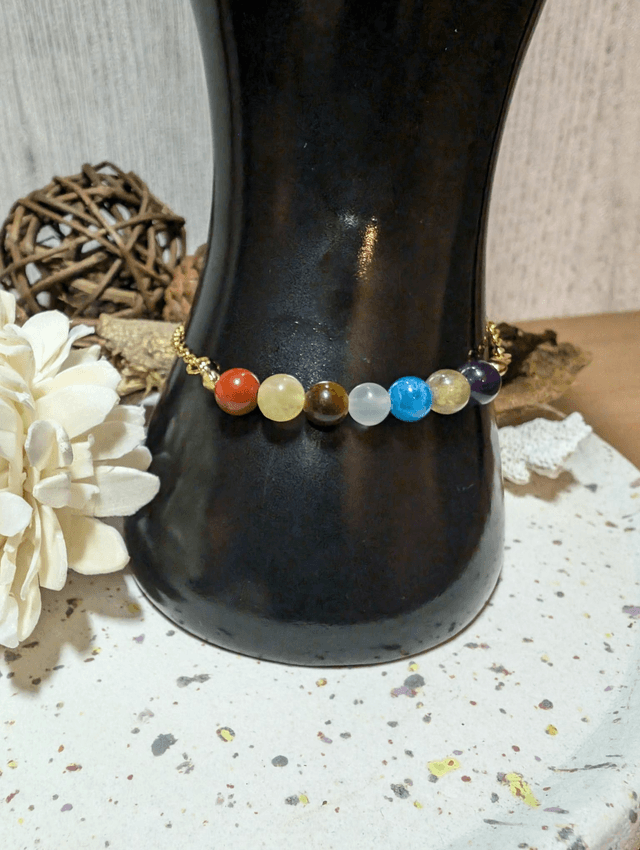 Bracelet 7 Chakras perles 6mm doré